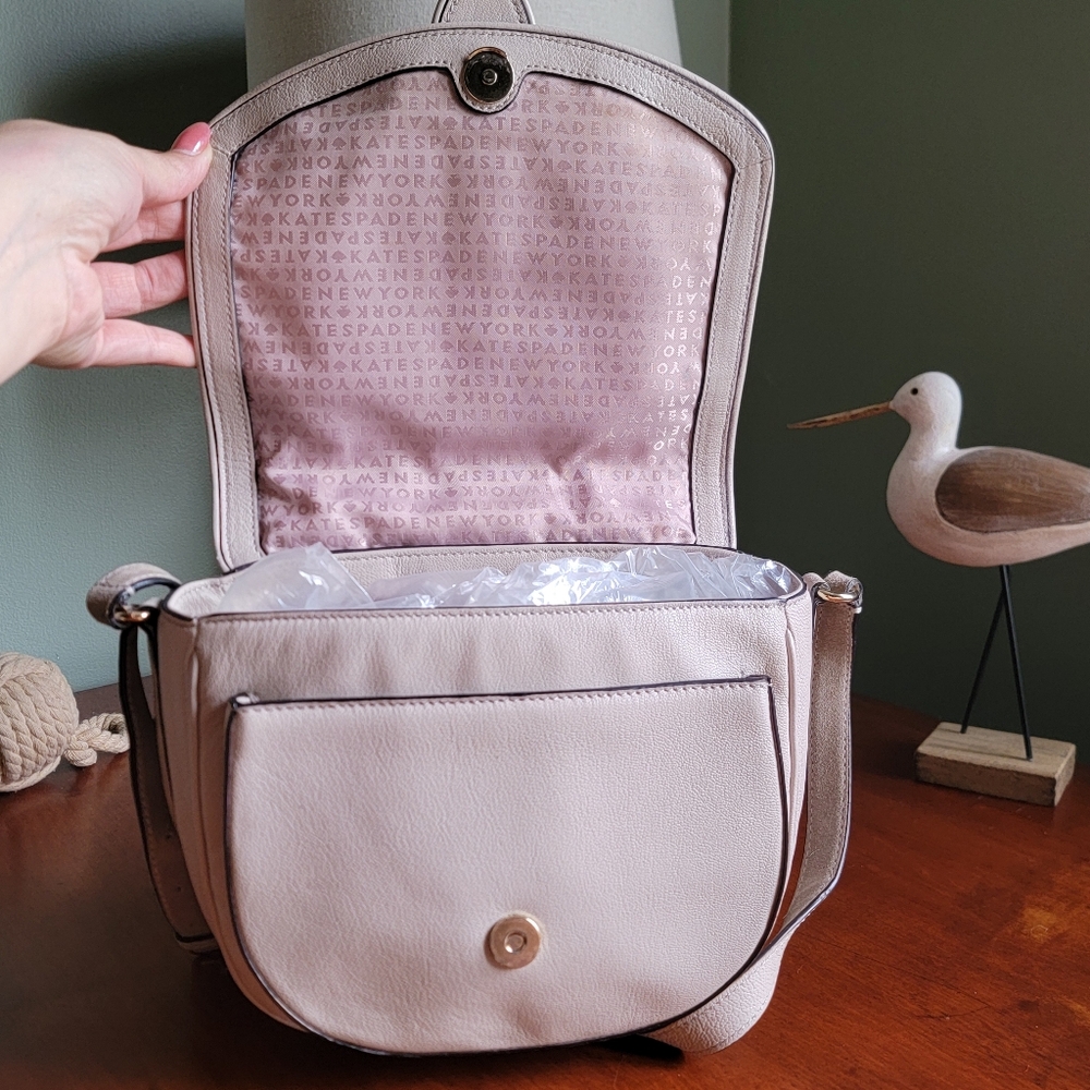 Kate Spade Hunts Place Marsi Taupe Leather Suede Saddle Crossbody Bag - Picture 11 of 16